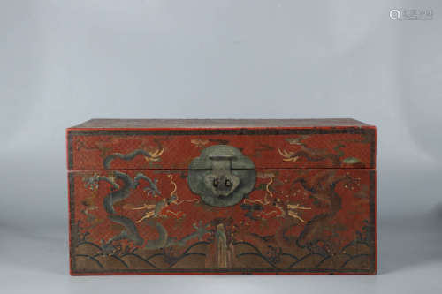 A Chinese Dragon Pattern Red Lacquerware Box