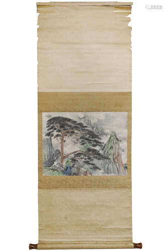 A Chinese Landscape Painting Scroll, Hu Yefo Mark
