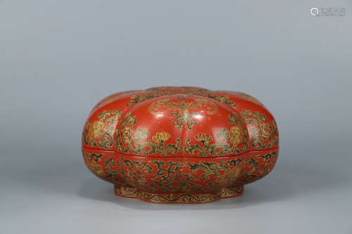 A Chinese Floral Bat Pattern Lacquerware Box