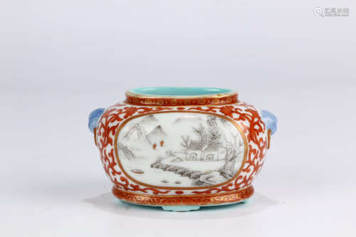 A Chinese Famille Rose Gild Landscape Porcelain Washer