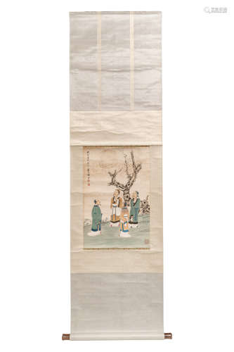 A Chinese Figure Painting Scroll, Xie Zhiliu Mark