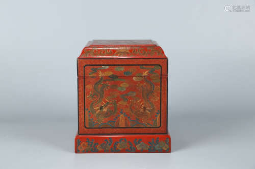 A Chinese Wood Padding Lacquerware Dragon Pattern Seal Box