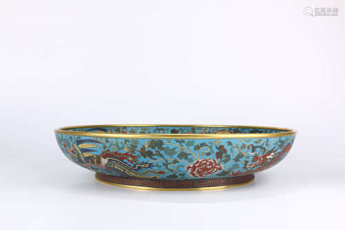 A Chinese Gild Copper Cloisonne Dragon Pattern Plate