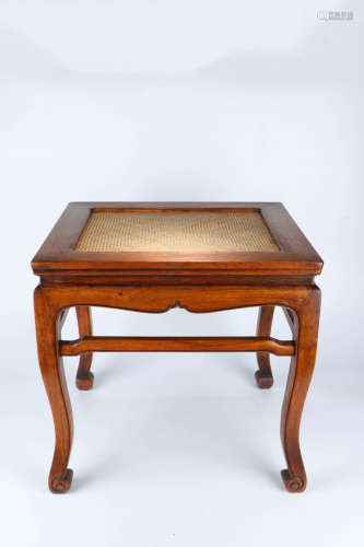 A Chinese Rose Wood Vine Woven Square Stool