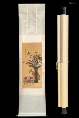 A Chinese Flower Painting Scroll, Guang Xu Mark