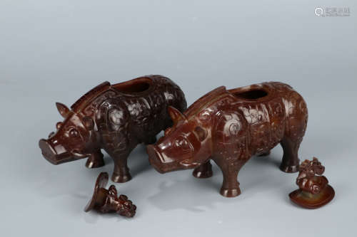 A Pair of Chinese Jade Animal Ornaments