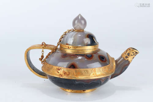 A Chinese Gild Copper Agate Teapot