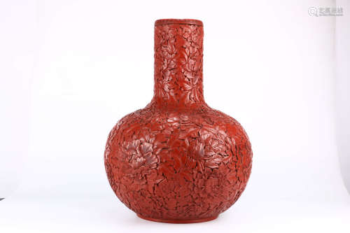A Chinese Flower Carved Red Lacquerware Vase