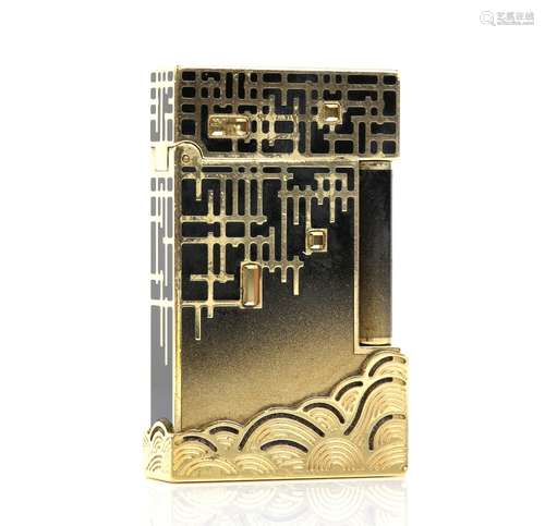 S.T. Dupont Limited edition Shanghai lighter, gold dust maki-e over a black and wave motif, base