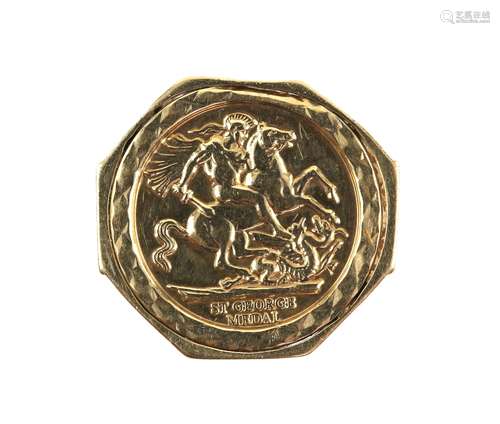 St George Medal ring, in 9 ct yellow gold, ring size W 1/2 . CONDITION9 ct gross weight 5.9 grams