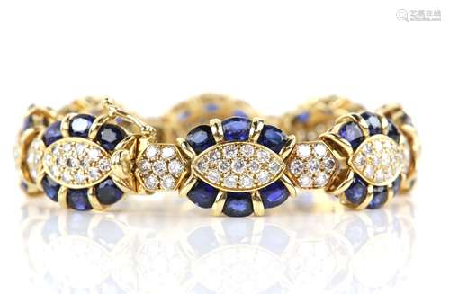 Sapphire and diamond bracelet, set with round brilliant cut diamonds, estimated total diamond