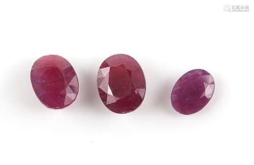 Three loose rubies, all oval cut, estimated weights from 7.39 carats to 2.92 carats. estimated