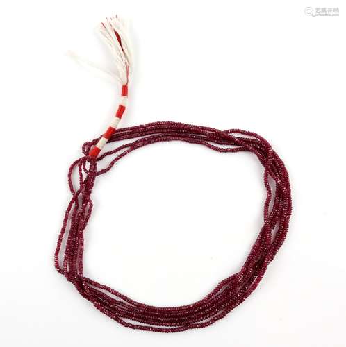 A five strand graduated facetted ruby bead necklace, largest beads measuring 2.8 x 1.8mm, a single