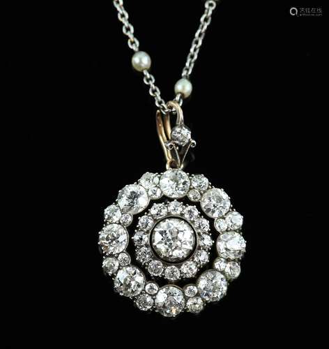 Antique old cut diamond pendant brooch, estimated total diamond weight 6.78 carats, mounted in