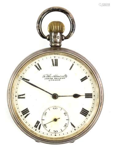 James Walker open faced sliver pocket watch, dial signed To The Admiralty James Walker London,