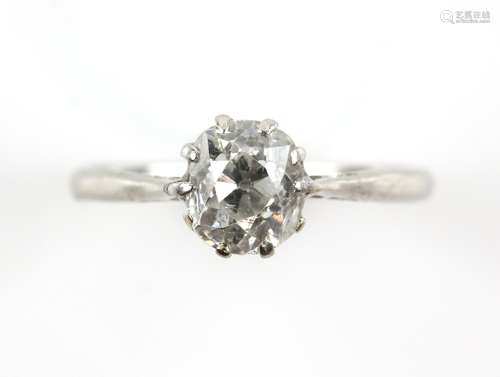 Old cut diamond ring, estimated diamond weight 1.00 carat, mount stamped platinum, ring size I 1/