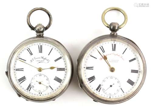 Two J G Graves Sheffield silver cased pocket watches, The Express English lever, enamel dial Roman