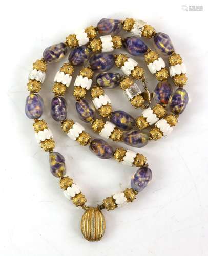 Collection of costume jewellery including double row Alice Caviness necklace with gilt and white