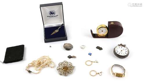 Group of items, including vintage silver locket with engraving, 4.5 x 3.3cm, ladies wristwatch,