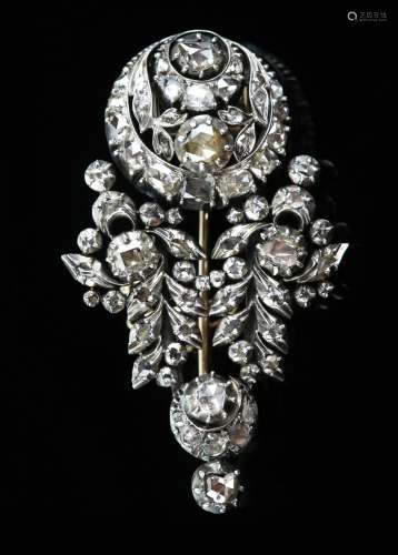 Georgian diamond set brooch, set with rose cut diamonds, estimated total diamond weight 3.00 carats,