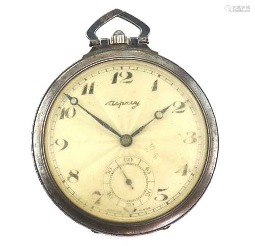 1920's Asprey pocket watch, round dial with Arabic numerals, subsidiary dial and minute track, Swiss