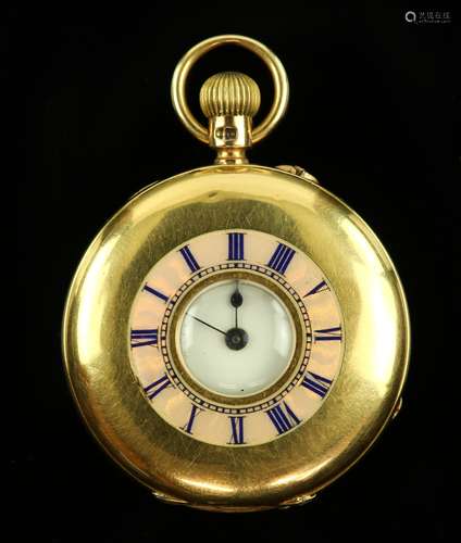 18 ct gold ladies half hunter pocket watch by JW Benson, case hallmarked London 1899, guilloché