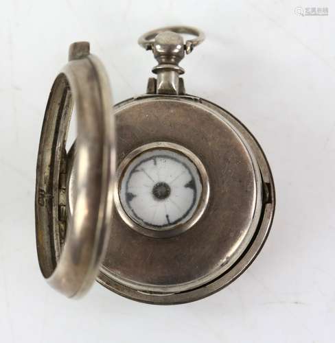 George IV silver pair cased half hunter pocket watch, English cylinder fusee movement marked GEO