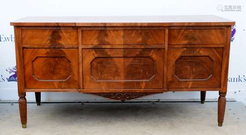 Late 19th century mahogany breakfront sideboard with three drawers over fitted drawer and cupboards,