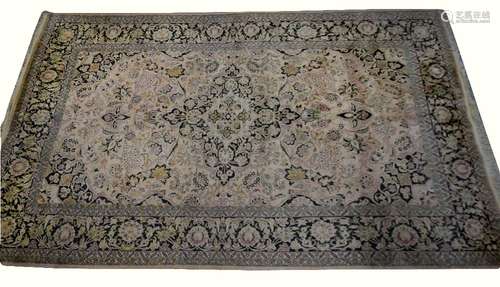 Silk Kashmir carpet central floral design, 292cm x 184cm