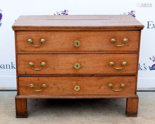 George III mahogany chest of three long drawers on bracket base, h75cm x w96cm x d48cm,