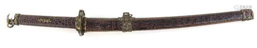 A Japanese style sword with approximately wakizashi nagasa of 38.3cm and mounted in a 'buke zukuri-