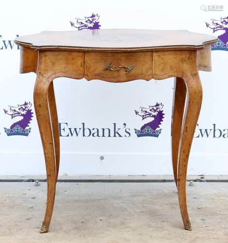 19th century mahogany and rosewood cross banded serpentine shaped table with floral marquetry