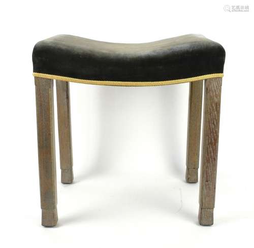 George VI limed oak coronation stool, 48cm high,