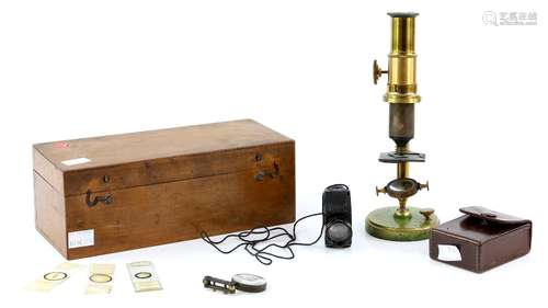 Late 19th / Early 20th century Mahogany Cased Brass Microscope stamped ' J H Steward, 406 Strand &