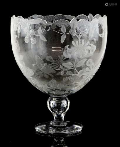 A large Dartington Crystal vase with conical foot and spherical knop, cut and engraved with