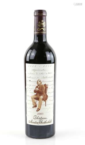 One bottle of Chateau Mouton Rothschild, Premier Cru, Pauillac, 2003 vintage red wine