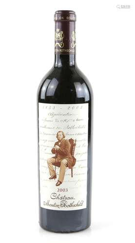 One bottle of Chateau Mouton Rothschild, Premier Cru, Pauillac, 2003 vintage red wine