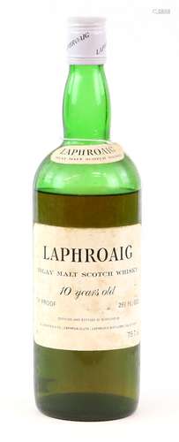 Laphroaig 10 Years Old Pre-Royal Warrant. Islay malt Scotch whisky. Distilled and bottled by D.