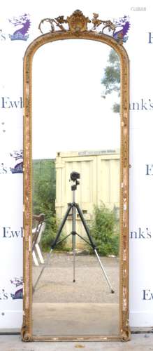 19th century gilt gesso framed mirror of arched rectangular form, with shell and scrolling foliage