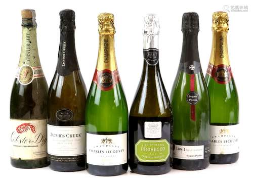 Six bottles of Champagne and Sparkling wine to include: Charles Lecouvey Brut Champaign 75cl, one