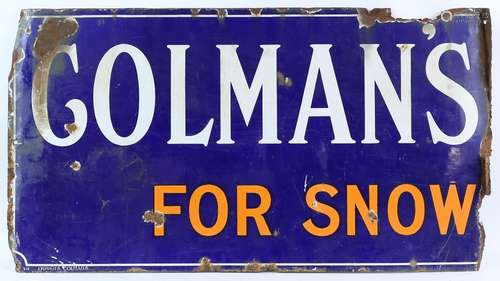 Early 20th century enamelled sign for Colman's Wash, on a blue ground with white and orange