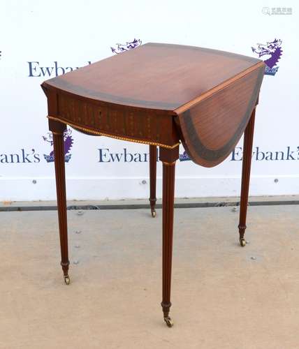 19th century satinwood oval pembroke table, having painted floral decoration and gilt beading,