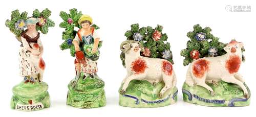 Early 19th century Staffordshire bocage figures in the manner of John Walton; one figure of a