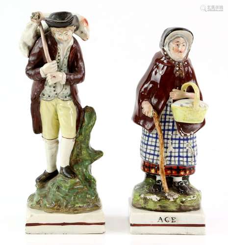 Early 19th century Staffordshire pearlware figures in the manner of Enoch Wood; a shepherd