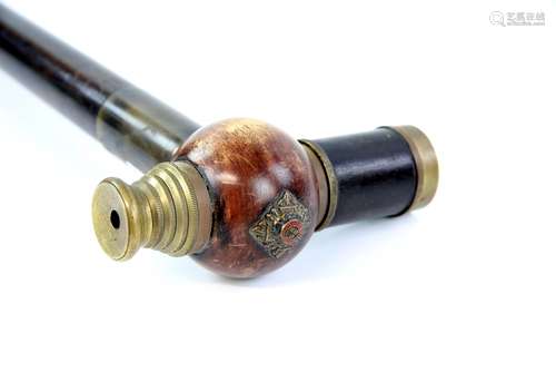 Early 20th century Telescope walking stick, the shaft with a turned wood ball handle with