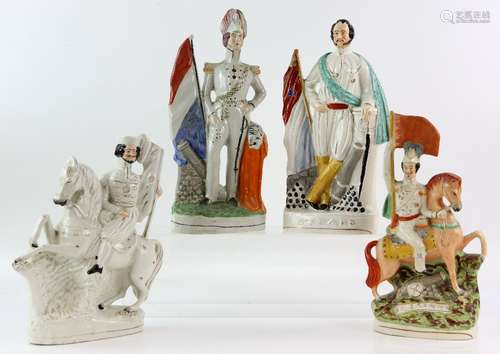 Four Staffordshire military figures, two standing and two on horseback including The Sultan (lacking