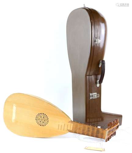 20th century lute, H.78cm, in hard case Condition ReportDamage - in need of repair. Break to