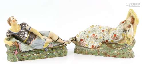 Early 19th century pair of Staffordshire pearlware figures of Mark Anthony and Cleopatra, each