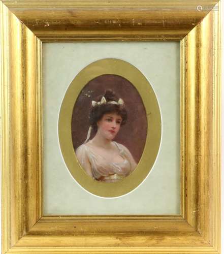 Early 20th century, English School, head and shoulders portrait of a young woman in a white dress