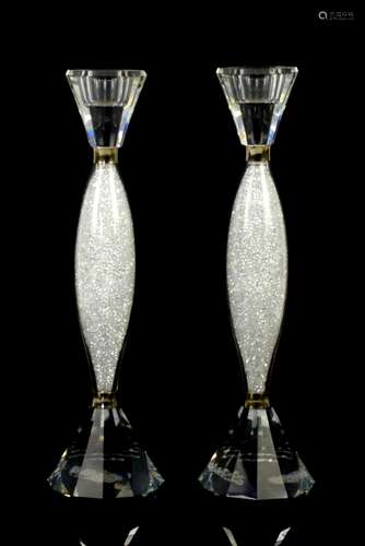 Two Swarovski crystalline candleholders no. 905352, the stems with crystal chatons, having faceted